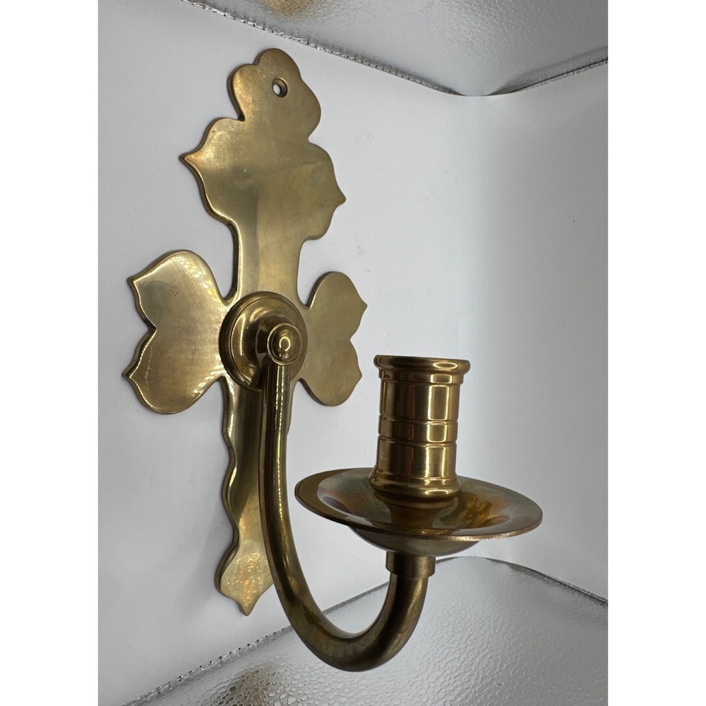 Vintage Solid Brass Wall Sconce Candle Holder Fleur De Lis Cross Hong Kong 10in